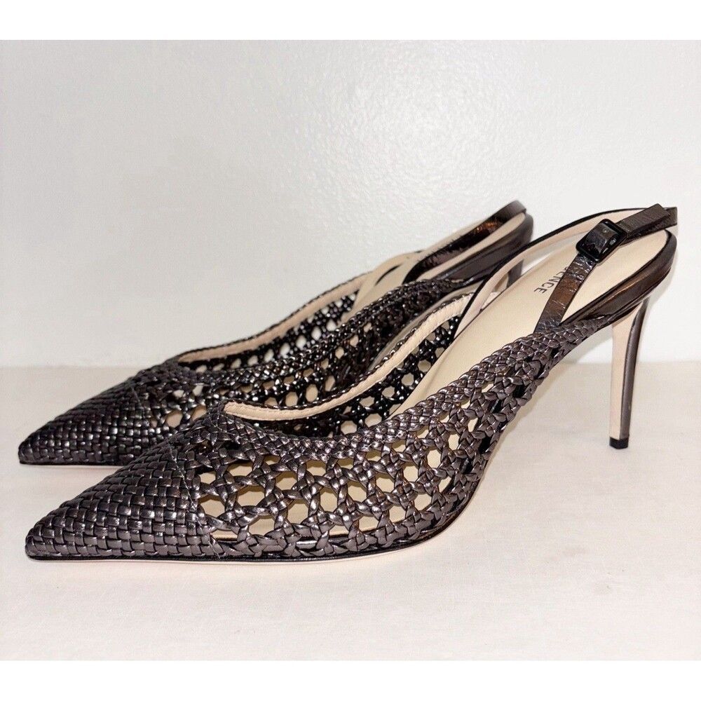 L’Agence Leather Gunmetal Slingback Heels Size 9